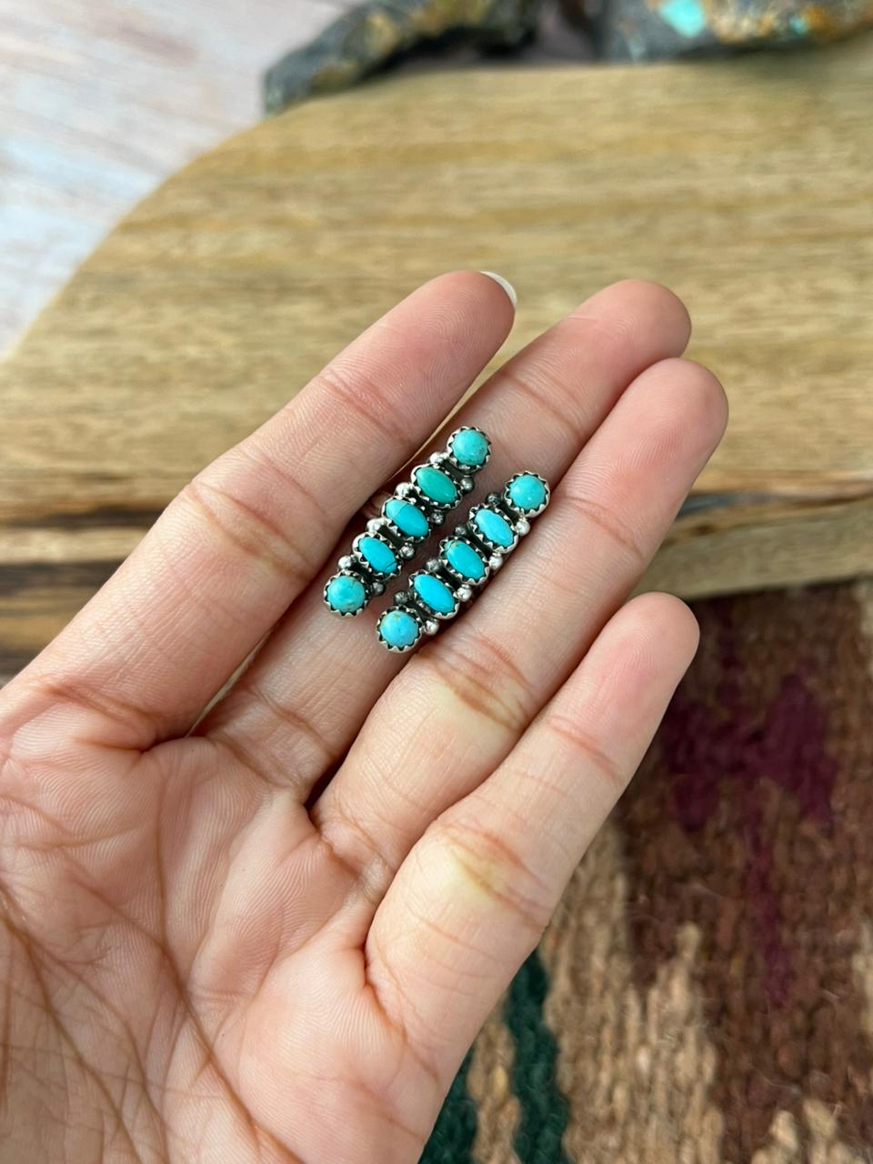 Handmade Sterling Silver Kingman Turquoise Adjustable Ring "Signed Nizhoni"