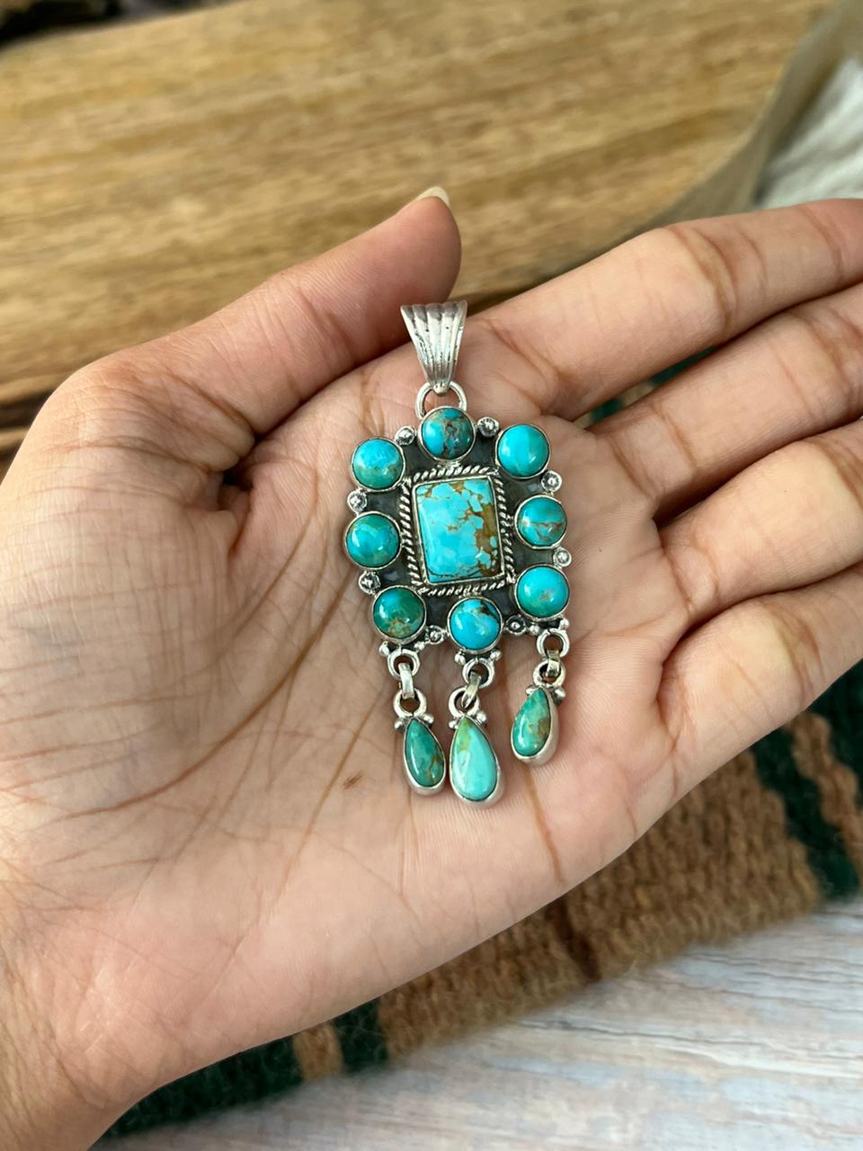 Handmade Sterling Silver Royston Ribbon with Kingman Turquoise Pendant "Signed Nizhoni"