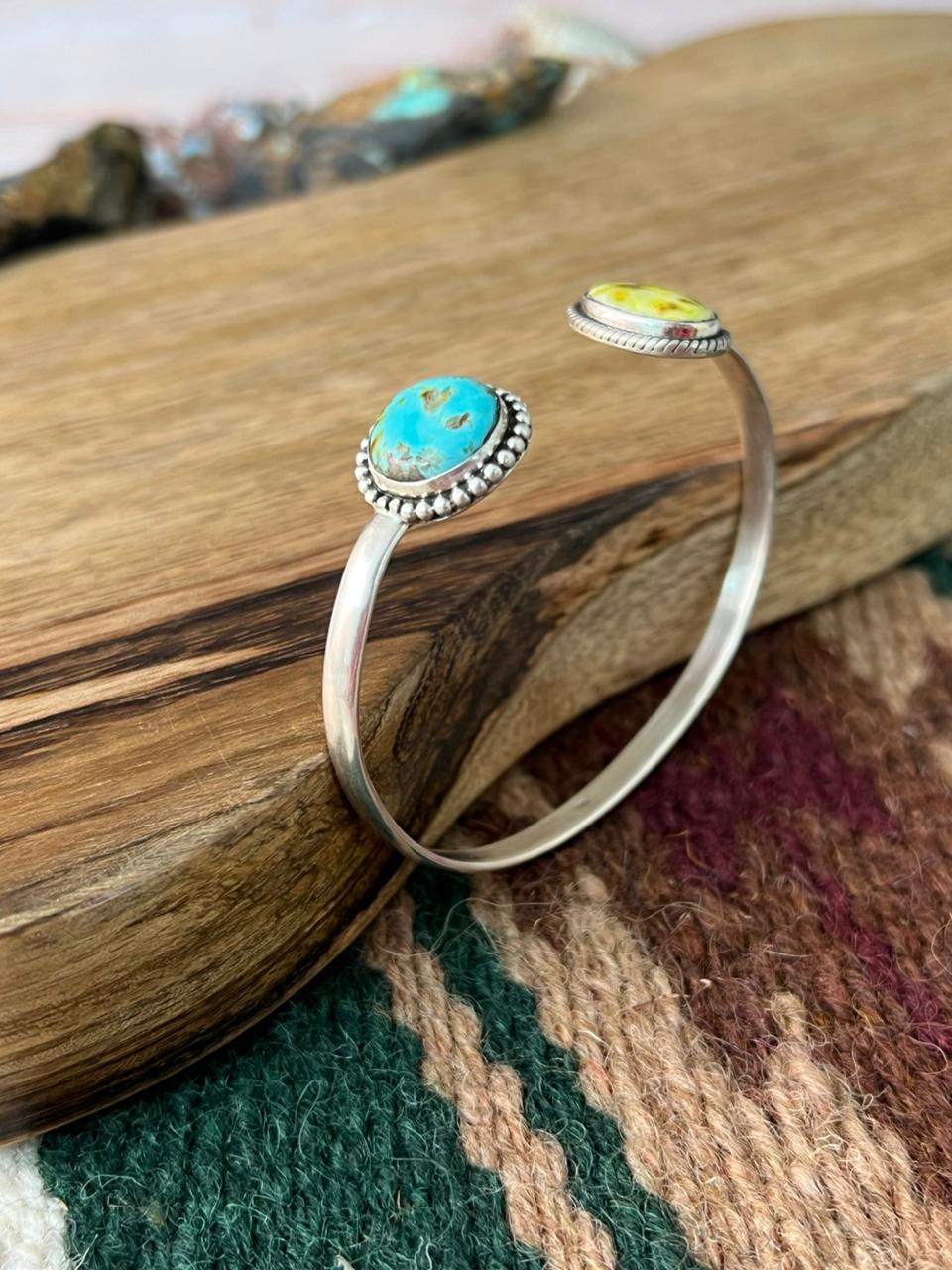 Handmade Sterling Silver Santa Maria with Palomino Turquoise Cuff Bracelet "Signed Nizhoni"