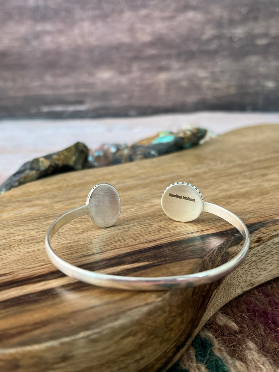 Handmade Sterling Silver Santa Maria with Palomino Turquoise Cuff Bracelet "Signed Nizhoni"