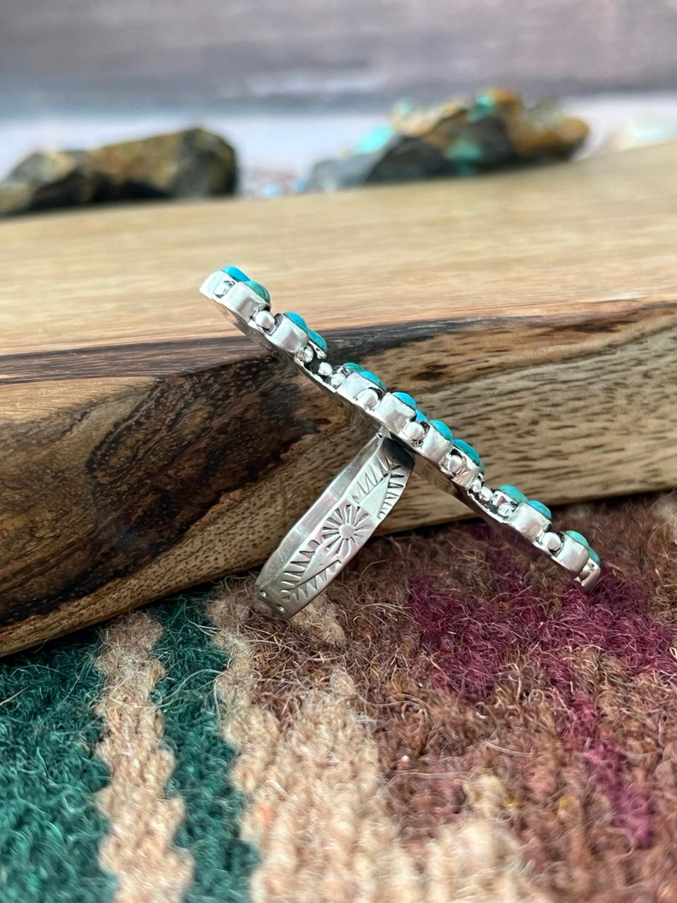 Handmade Sterling Silver Kingman Turquoise Adjustable Ring "Signed Nizhoni"