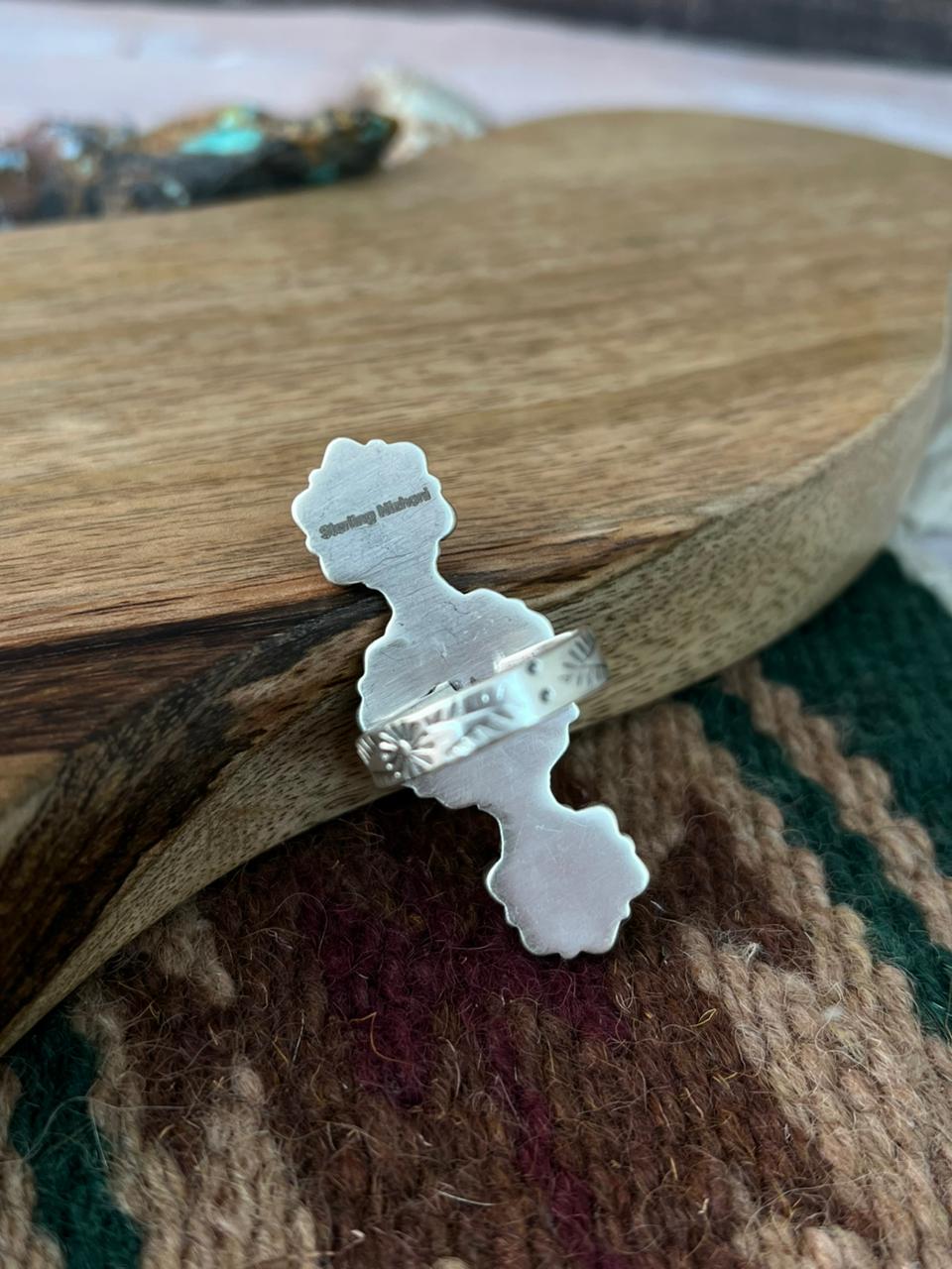 Handmade Sterling Silver Kingman Turquoise Adjustable Ring "Signed Nizhoni"