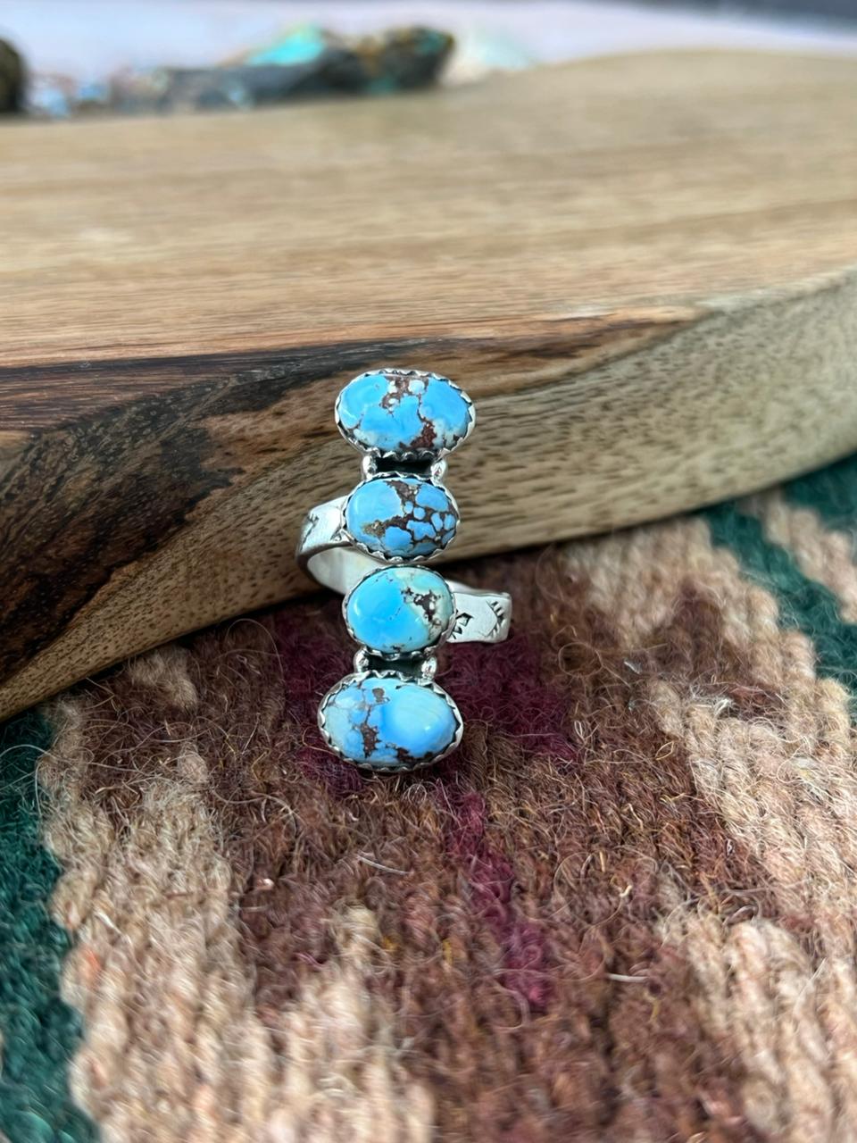 Handmade Sterling Silver Golden Hills Turquoise Adjustable Ring "Signed Nizhoni"