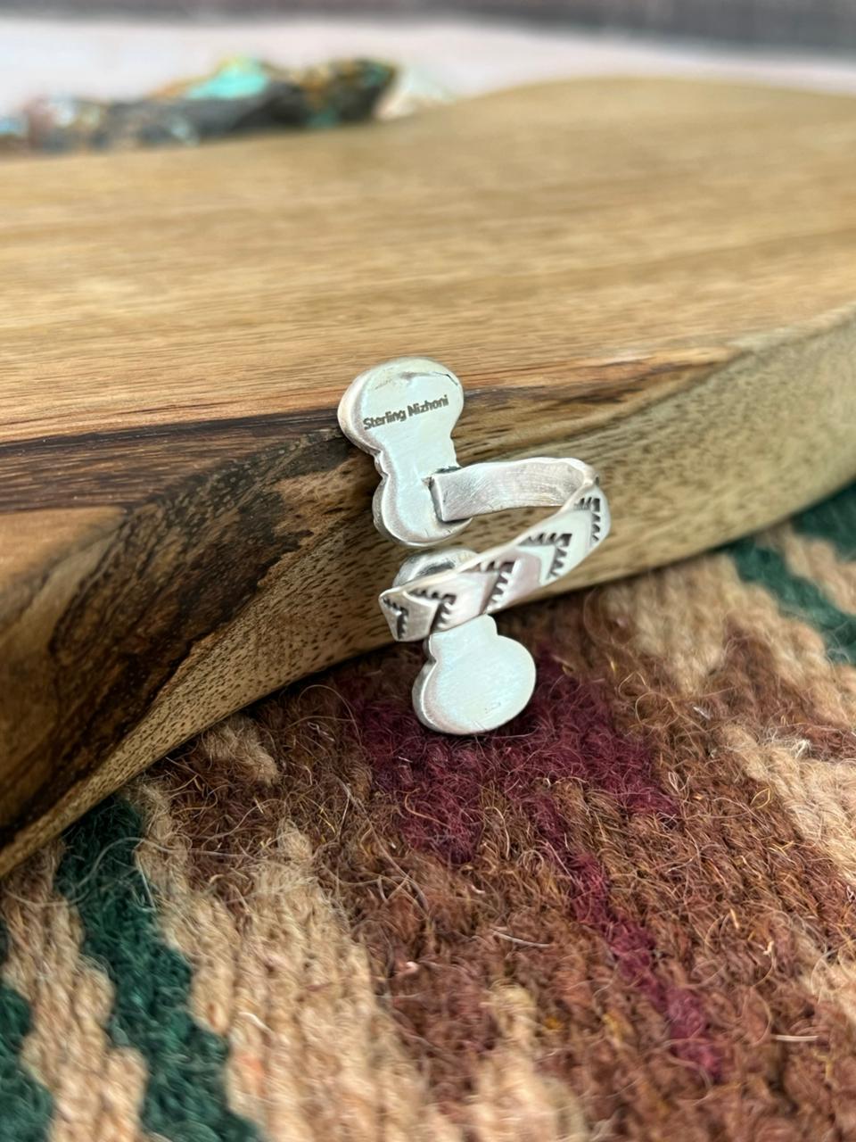 Handmade Sterling Silver Golden Hills Turquoise Adjustable Ring "Signed Nizhoni"