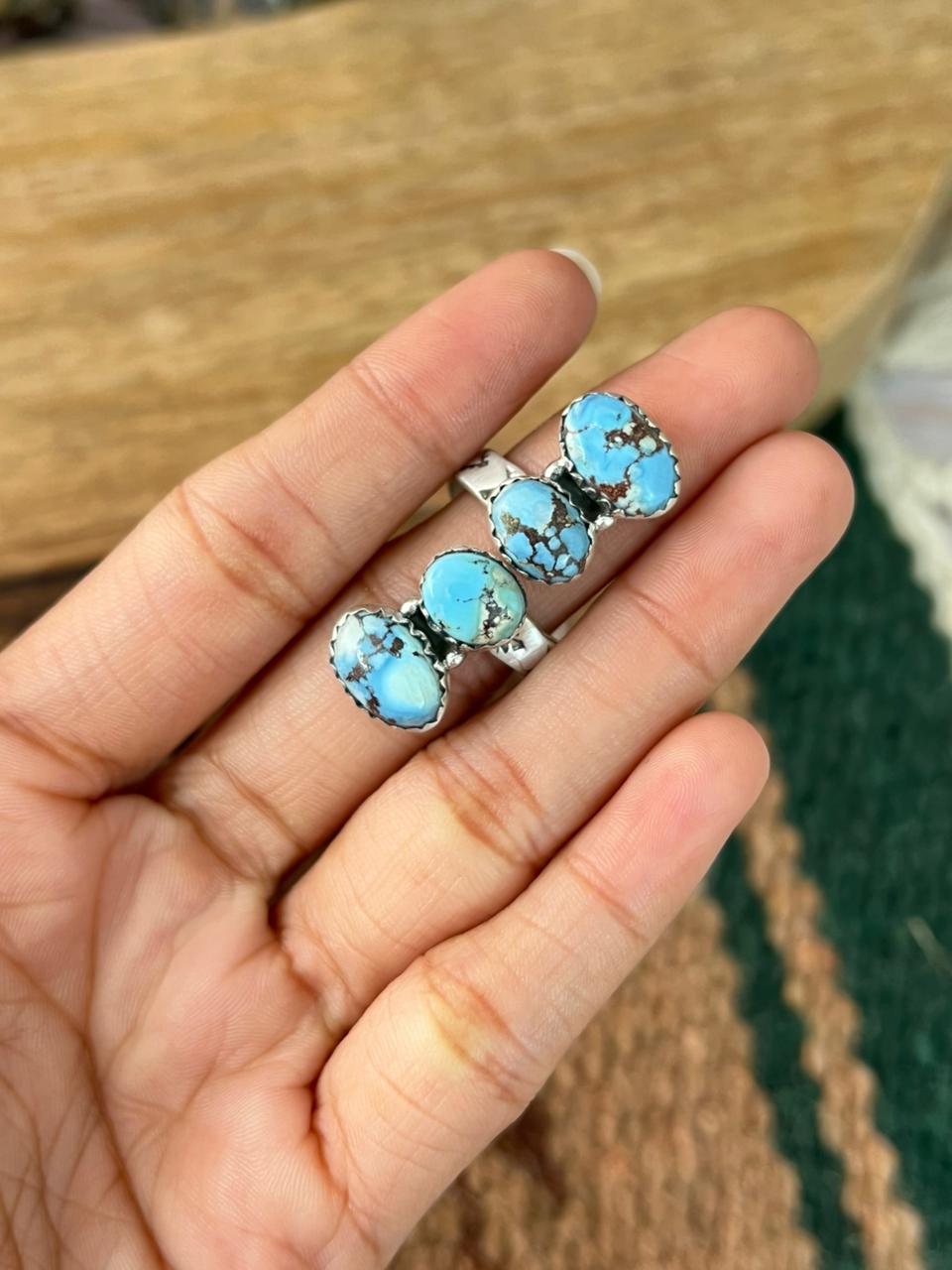 Handmade Sterling Silver Golden Hills Turquoise Adjustable Ring "Signed Nizhoni"
