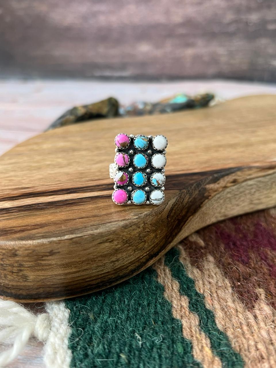Handmade Sterling Silver Cotton Candy Bar Adjustable Ring "Signed Nizhoni"