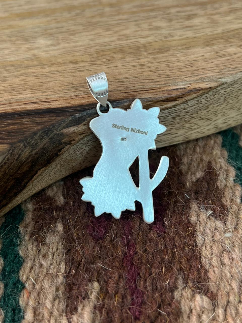 Handmade Sterling Silver Kingman Turquoise with White Buffalo Pendant "Signed Nizhoni"