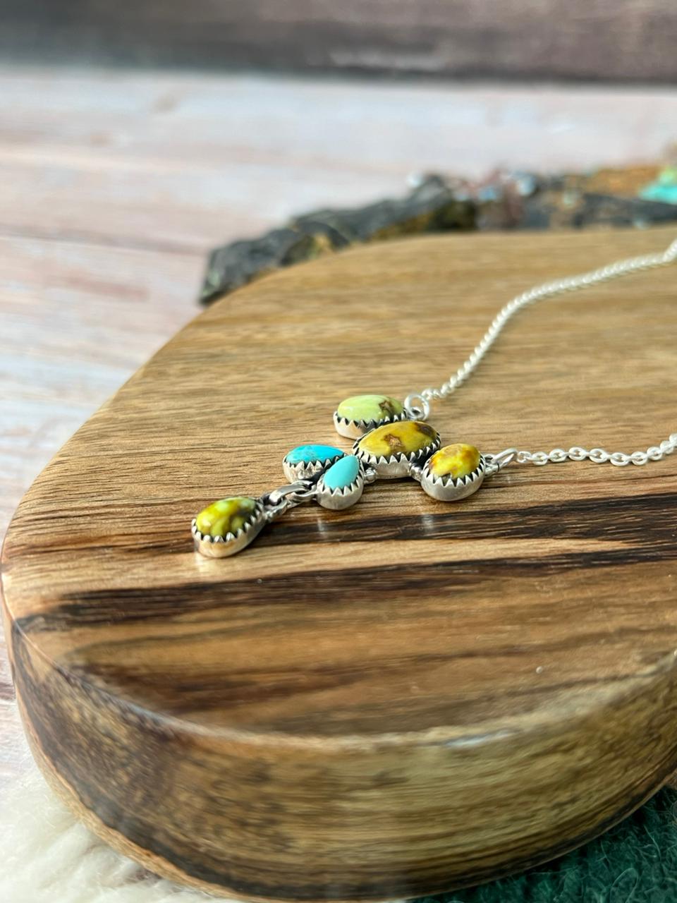 Handmade Sterling Silver Kingman with Palomino Turquoise Necklace "Signed Nizhoni"