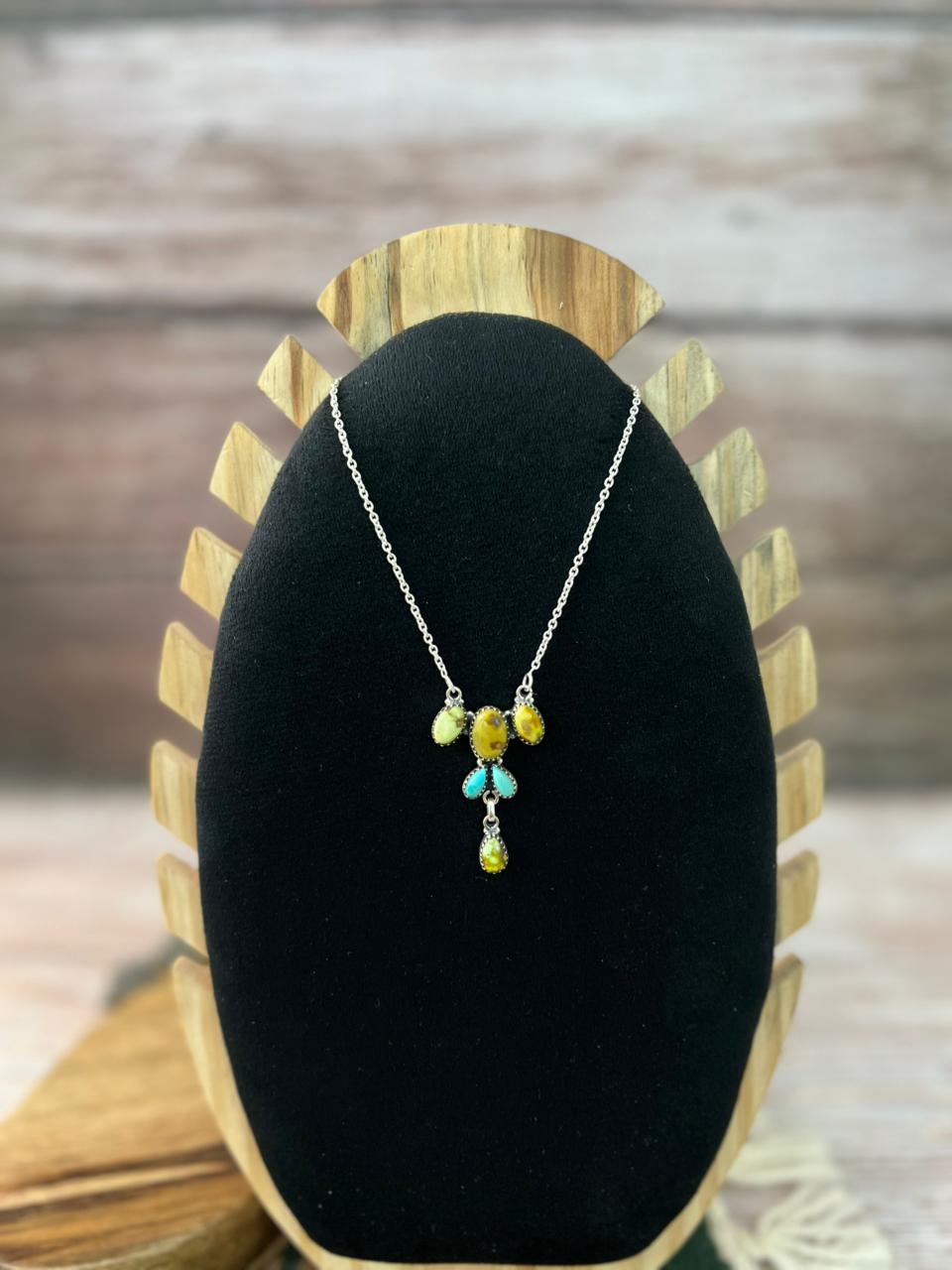 Handmade Sterling Silver Kingman with Palomino Turquoise Necklace "Signed Nizhoni"