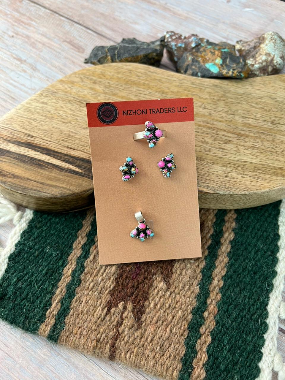 Handmade Sterling Silver Cotton Candy Ring Earrings and Pendant Card Set