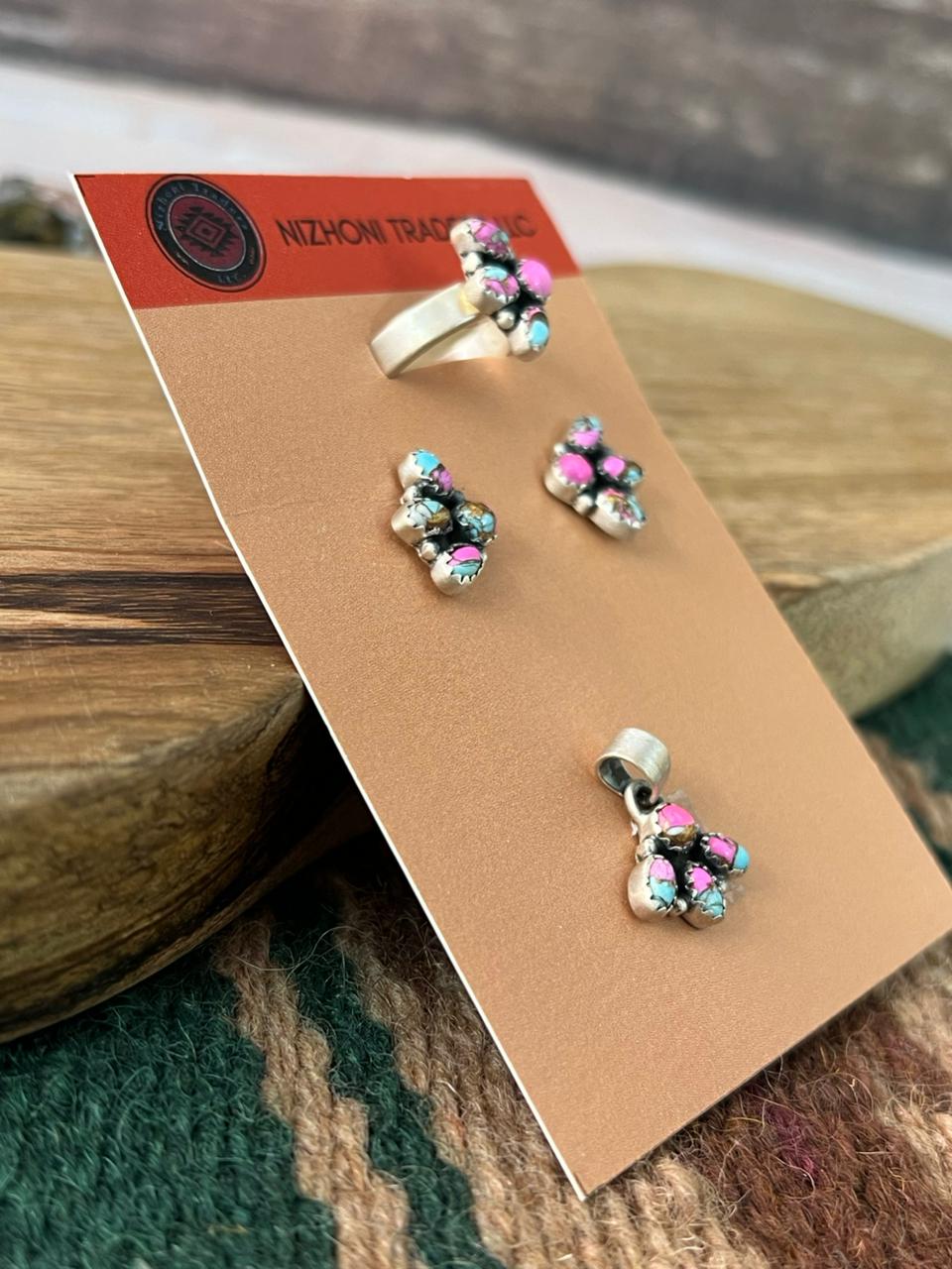 Handmade Sterling Silver Cotton Candy Ring Earrings and Pendant Card Set