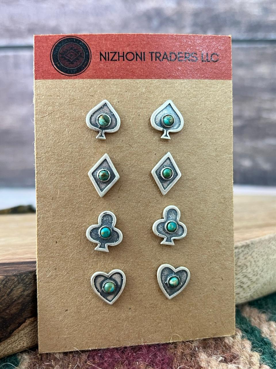 Handmade Sterling Silver Kingman Turquoise Post Studs Card Set