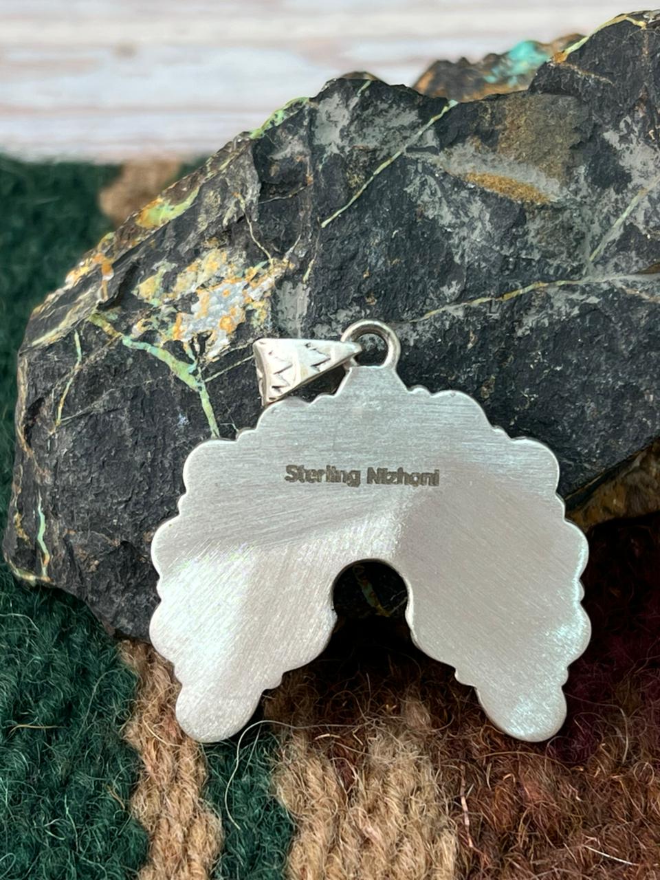 Handmade Sterling Silver White Buffalo with Lapis Naja Pendant "Signed Nizhoni"