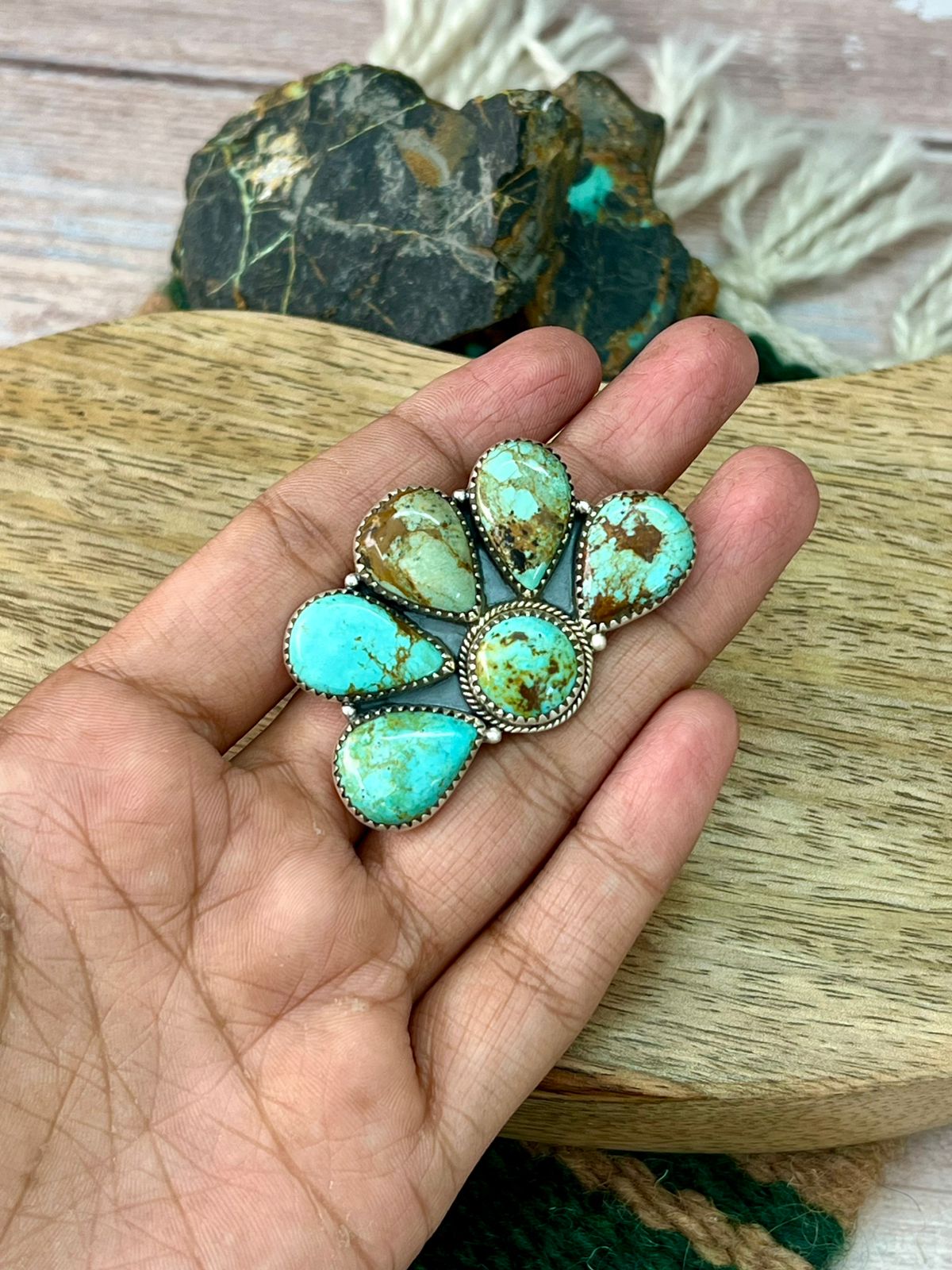 Handmade Sterling Silver Baja Turquoise Collection: Adjustable Ring "Signed Nizhoni" (7)