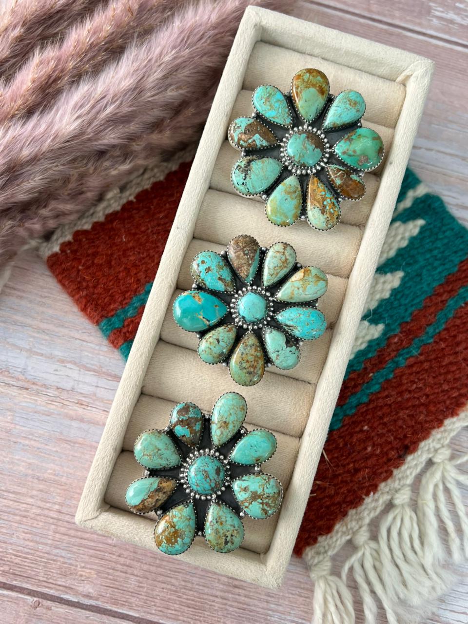 Handmade Sterling Silver Baja Turquoise Collection: Adjustable Ring "Signed Nizhoni" (4)