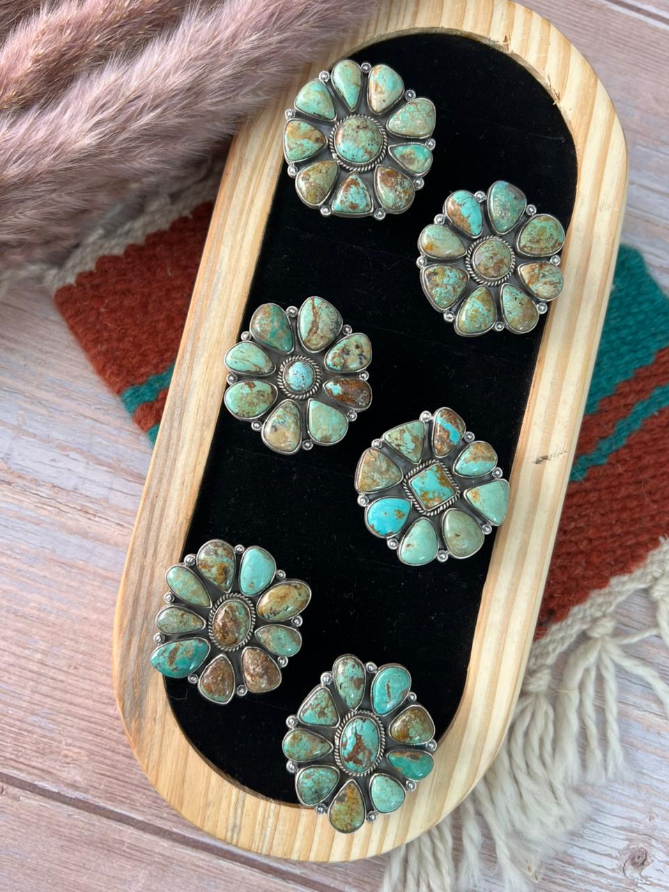 Handmade Sterling Silver Baja Turquoise Collection: Adjustable Ring "Signed Nizhoni" (2)