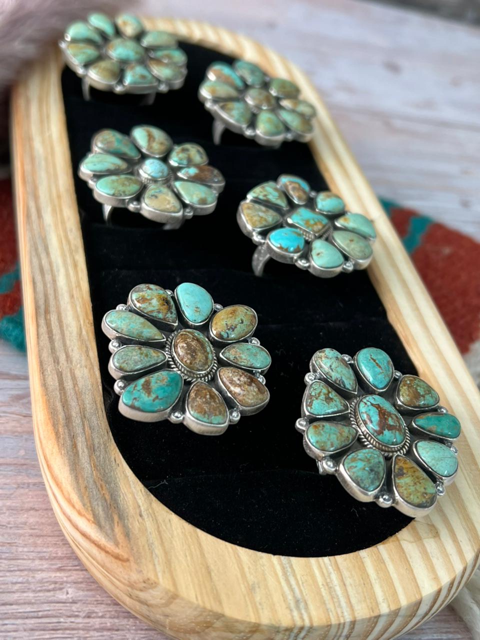 Handmade Sterling Silver Baja Turquoise Collection: Adjustable Ring "Signed Nizhoni" (2)