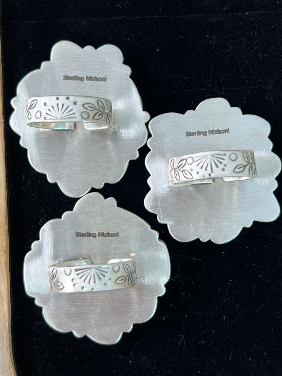 Handmade Sterling Silver Baja Turquoise Collection: Adjustable Ring "Signed Nizhoni" (2)