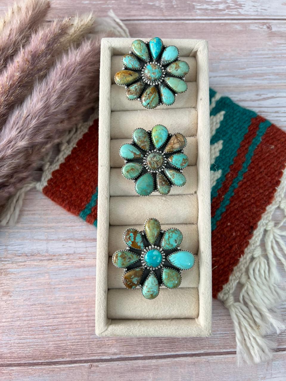 Handmade Sterling Silver Baja Turquoise Collection: Adjustable Ring "Signed Nizhoni" (5)