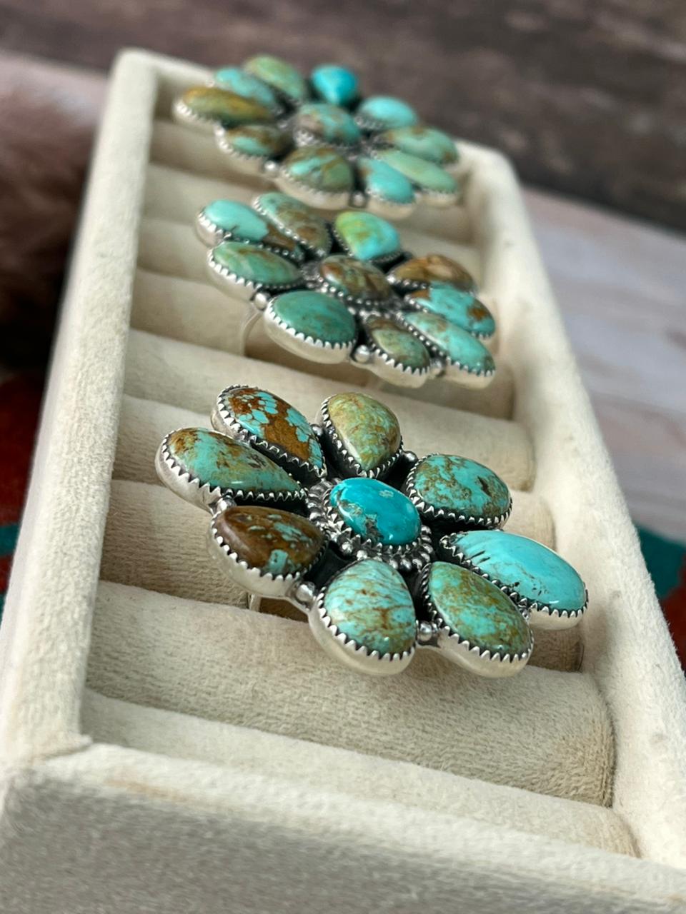 Handmade Sterling Silver Baja Turquoise Collection: Adjustable Ring "Signed Nizhoni" (5)
