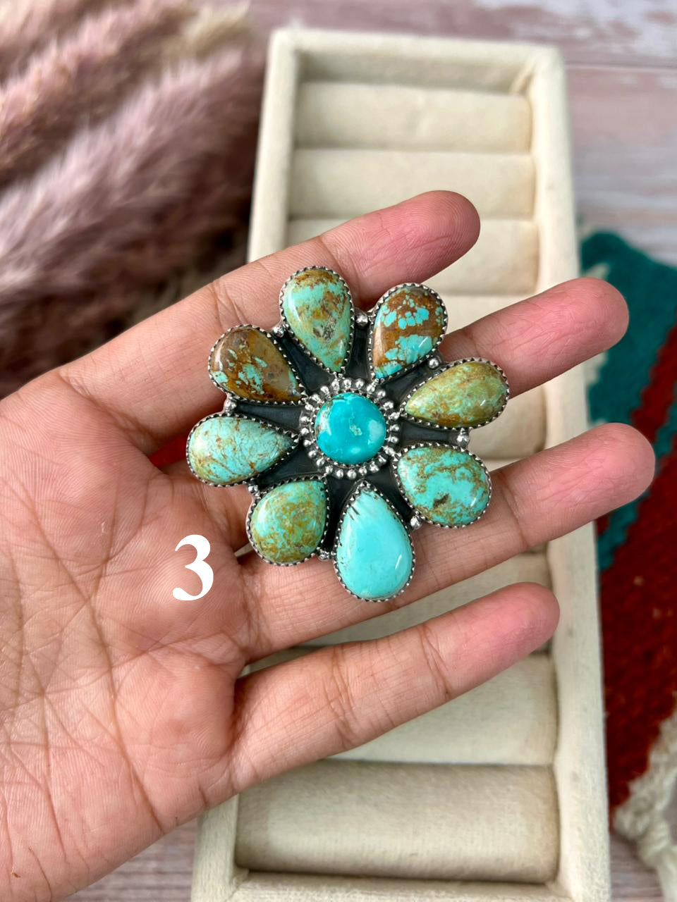 Handmade Sterling Silver Baja Turquoise Collection: Adjustable Ring "Signed Nizhoni" (5)
