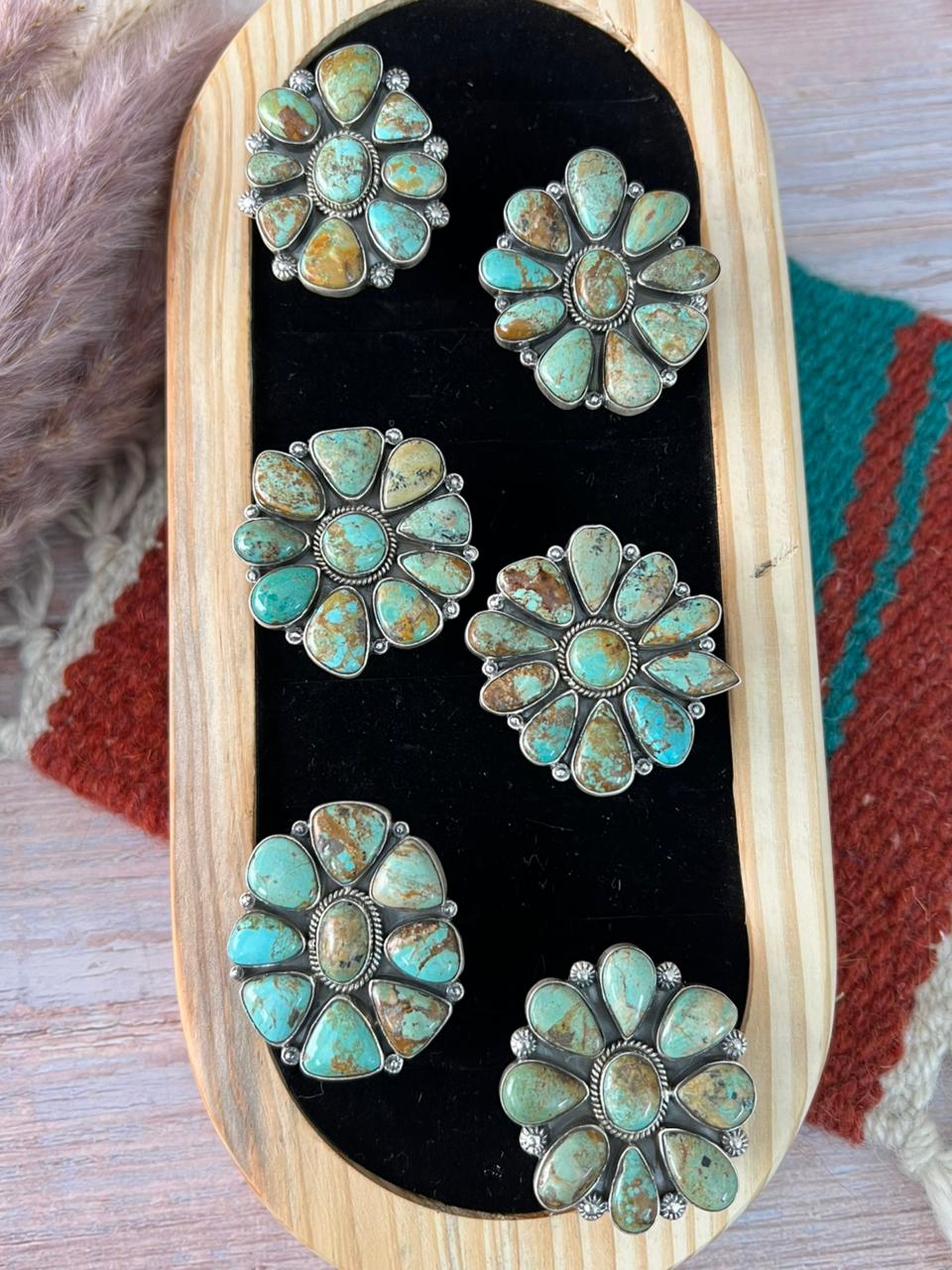 Handmade Sterling Silver Baja Turquoise Collection: Adjustable Ring "Signed Nizhoni" (3)