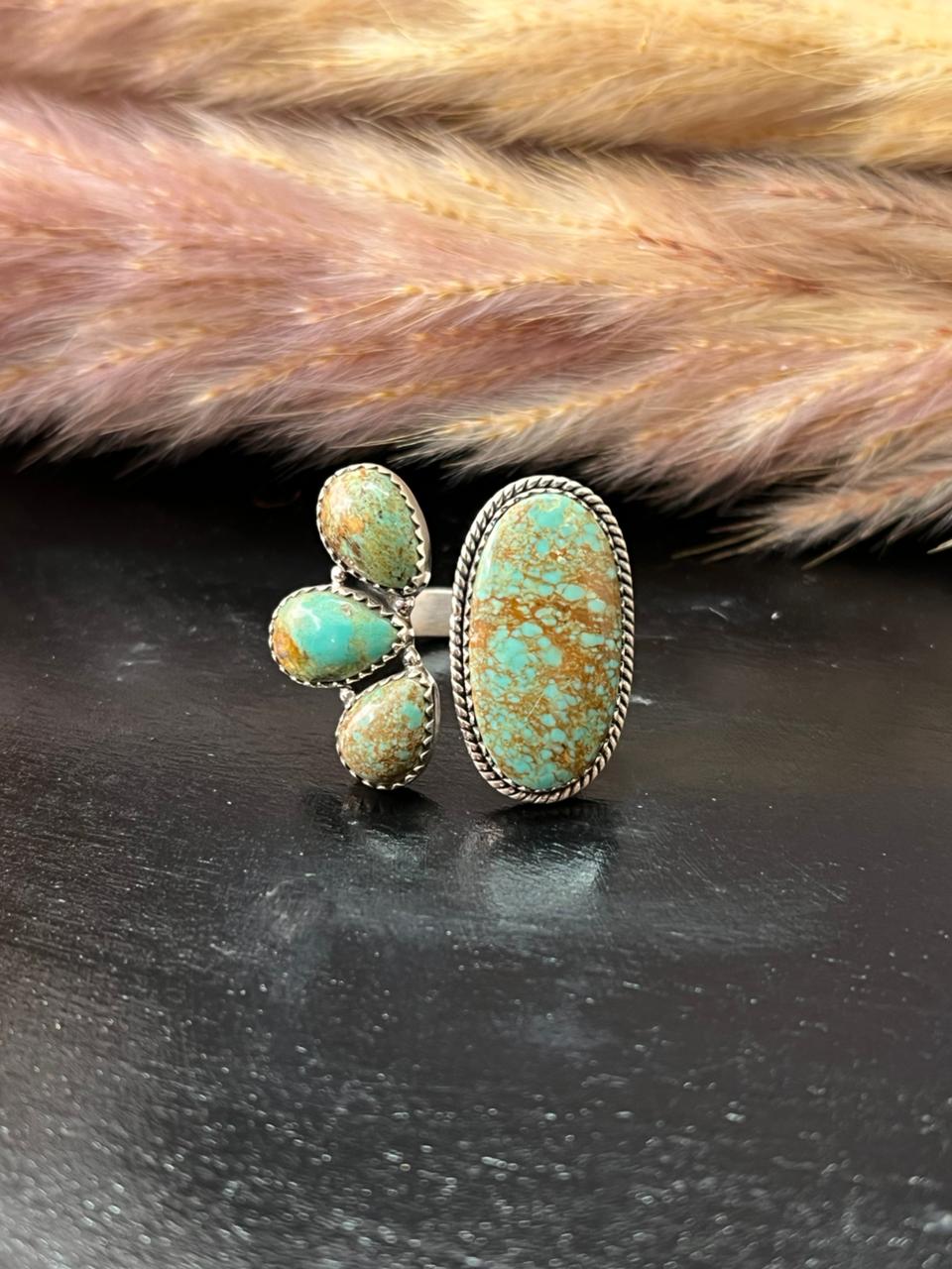 Handmade Sterling Silver Baja Turquoise Collection: Adjustable Ring "Signed Nizhoni"