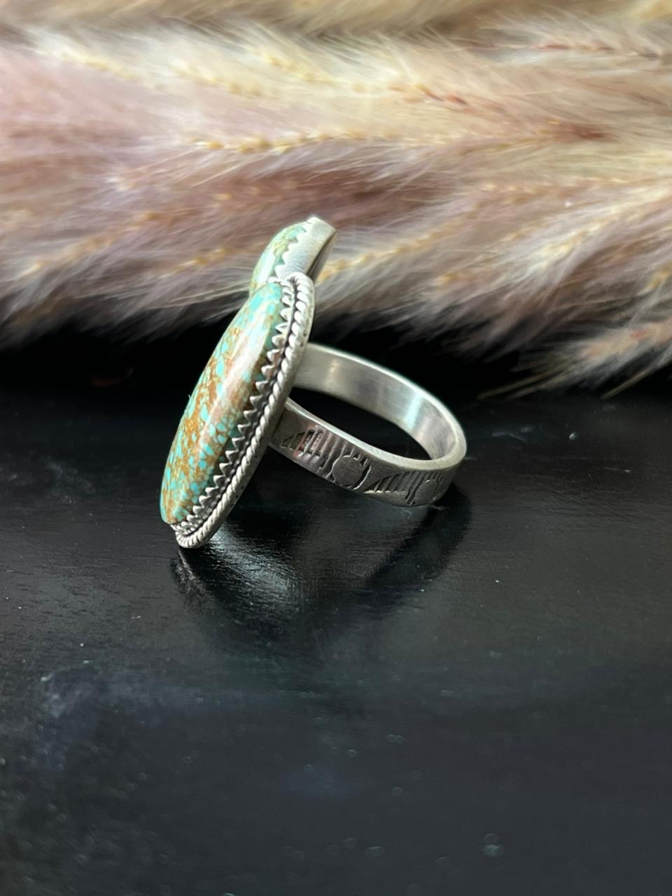 Handmade Sterling Silver Baja Turquoise Collection: Adjustable Ring "Signed Nizhoni"