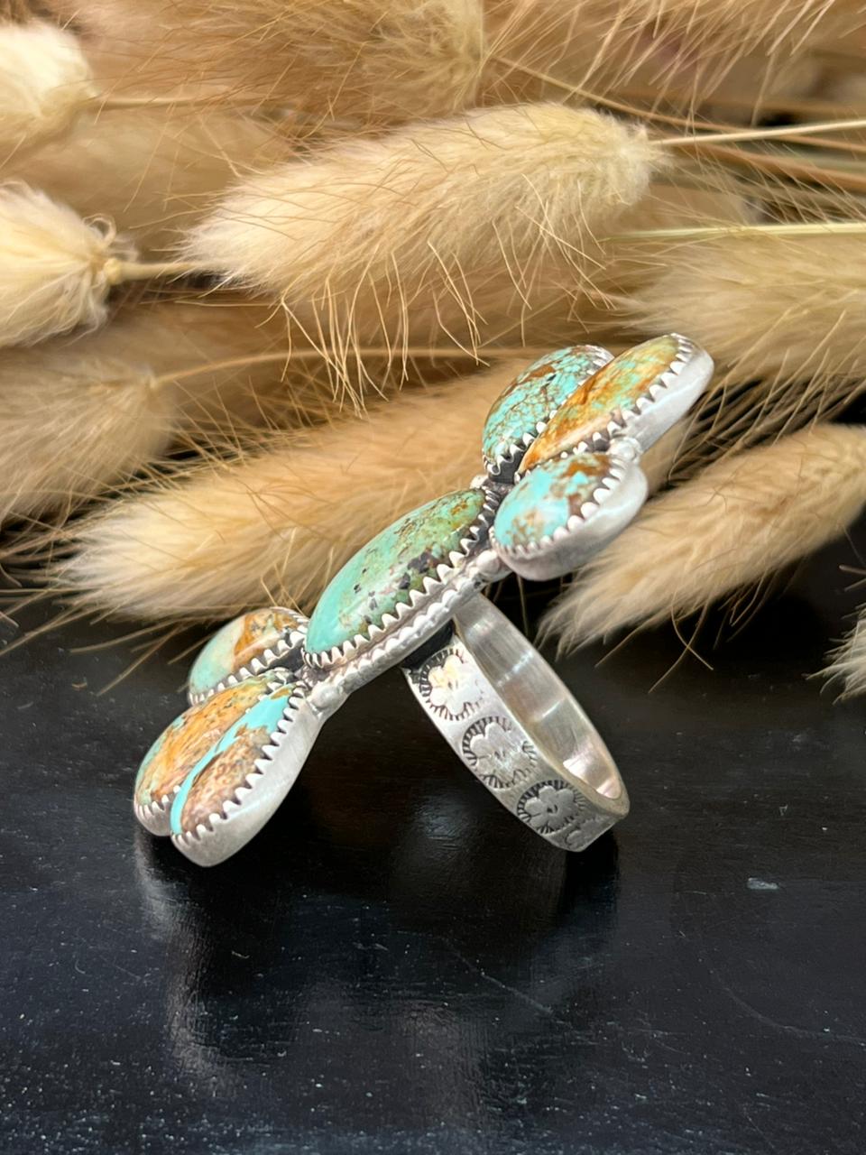 Handmade Sterling Silver Baja Turquoise Collection: Adjustable Ring "Signed Nizhoni" (1)