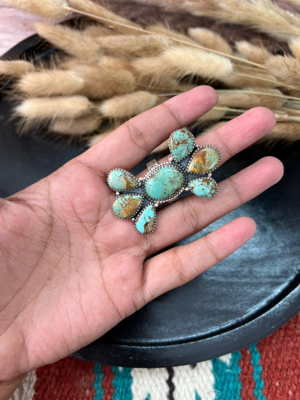 Handmade Sterling Silver Baja Turquoise Collection: Adjustable Ring "Signed Nizhoni" (1)
