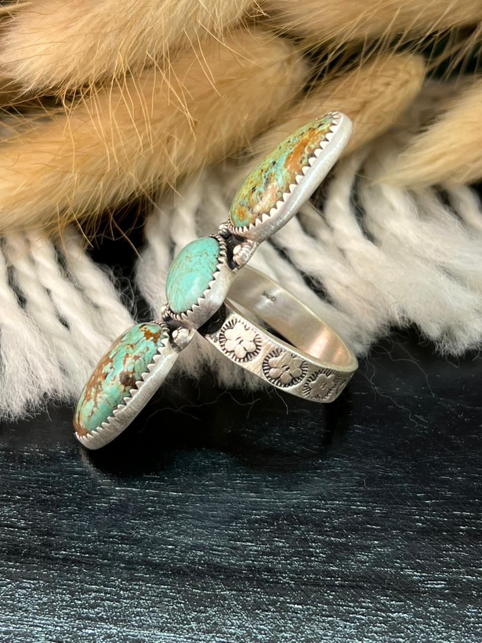 Handmade Sterling Silver Baja Turquoise Collection: Adjustable Ring "Signed Nizhoni" (9)