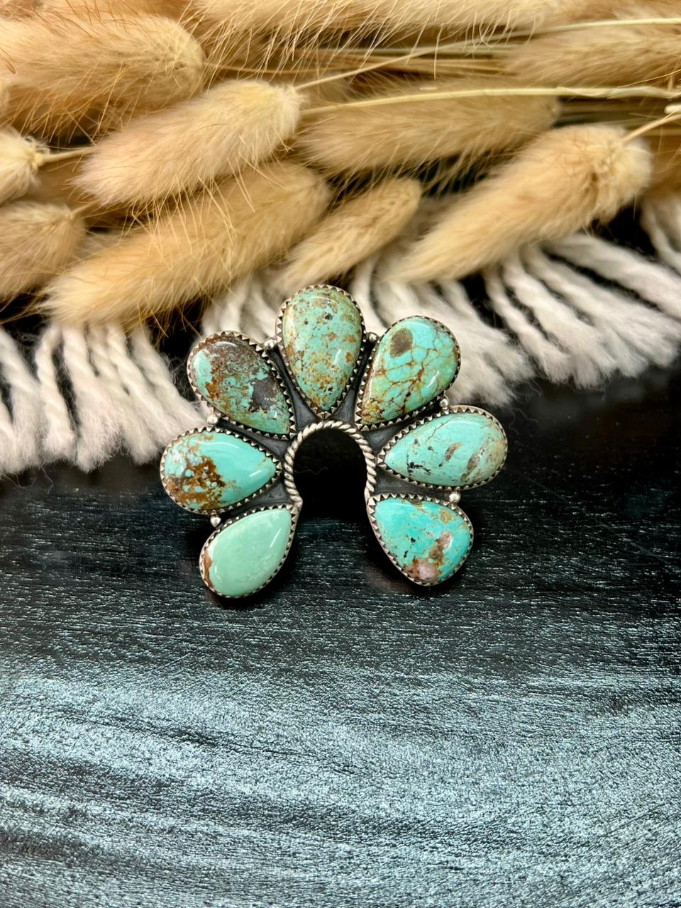 Handmade Sterling Silver Baja Turquoise Collection: Naja Adjustable Ring "Signed Nizhoni" (6)