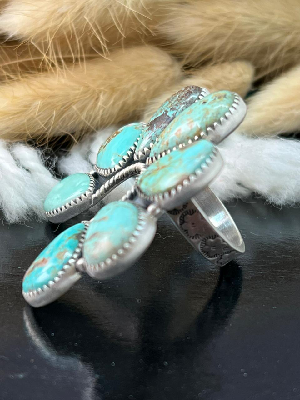 Handmade Sterling Silver Baja Turquoise Collection: Naja Adjustable Ring "Signed Nizhoni" (6)