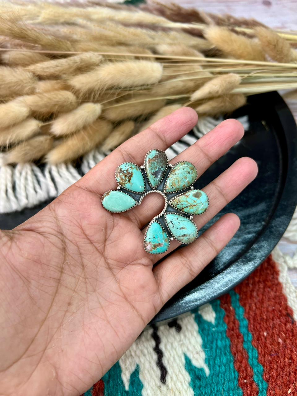Handmade Sterling Silver Baja Turquoise Collection: Naja Adjustable Ring "Signed Nizhoni" (6)