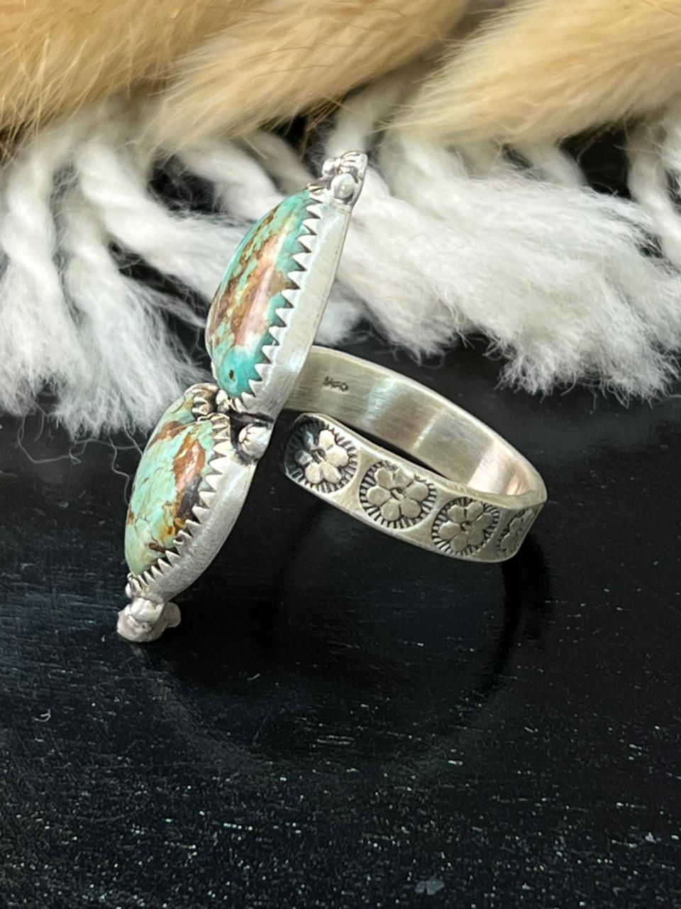 Handmade Sterling Silver Baja Turquoise Collection: Heart Adjustable Ring "Signed Nizhoni" (8)