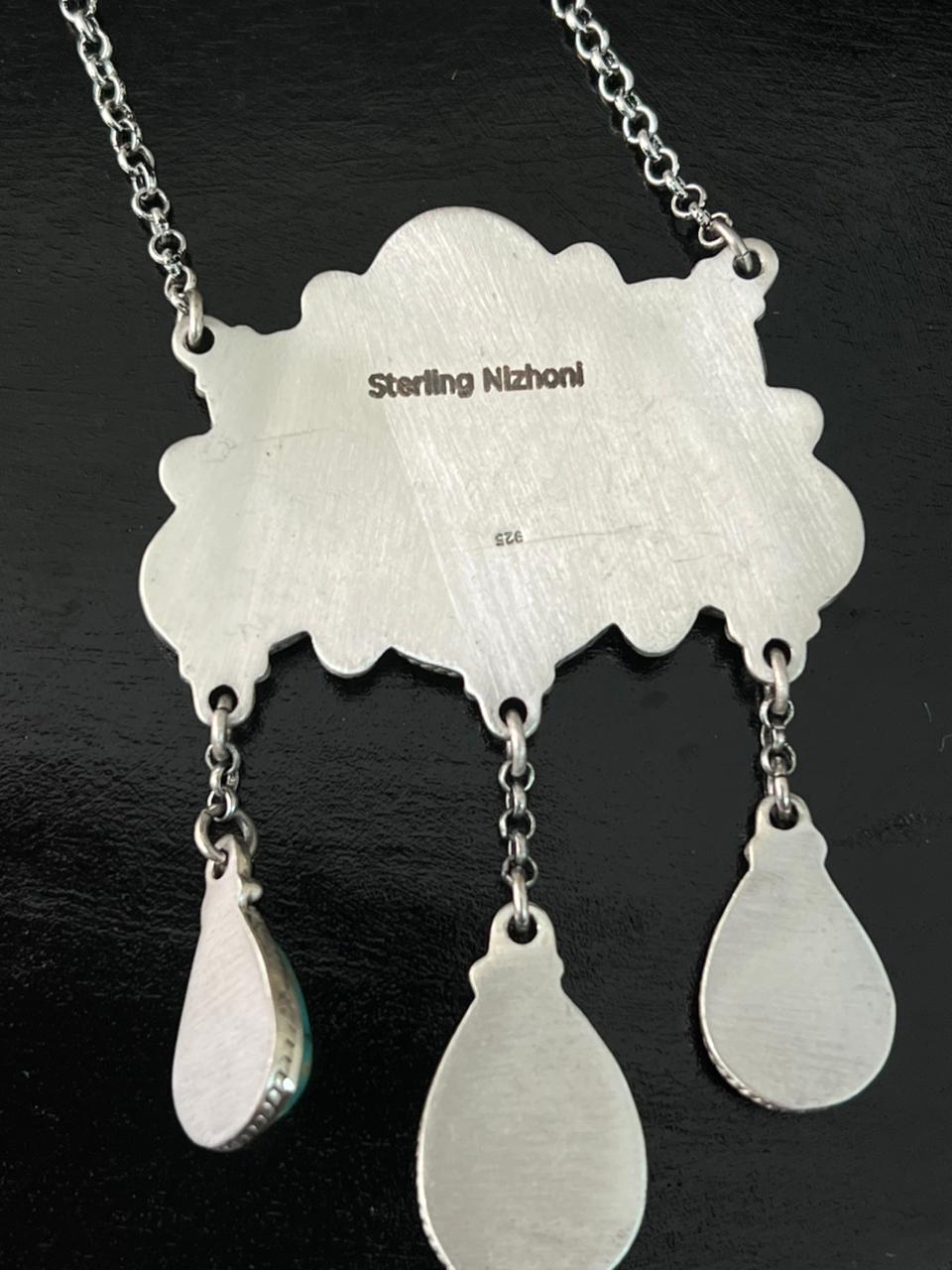 Handmade Sterling Silver Baja Turquoise Collection: Necklace "Signed Nizhoni"