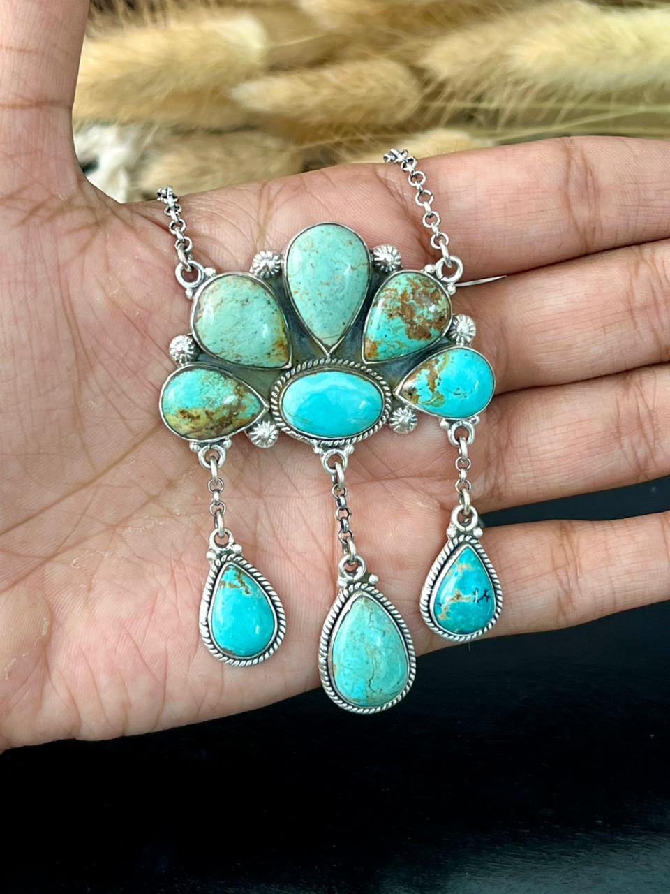 Handmade Sterling Silver Baja Turquoise Collection: Necklace "Signed Nizhoni"