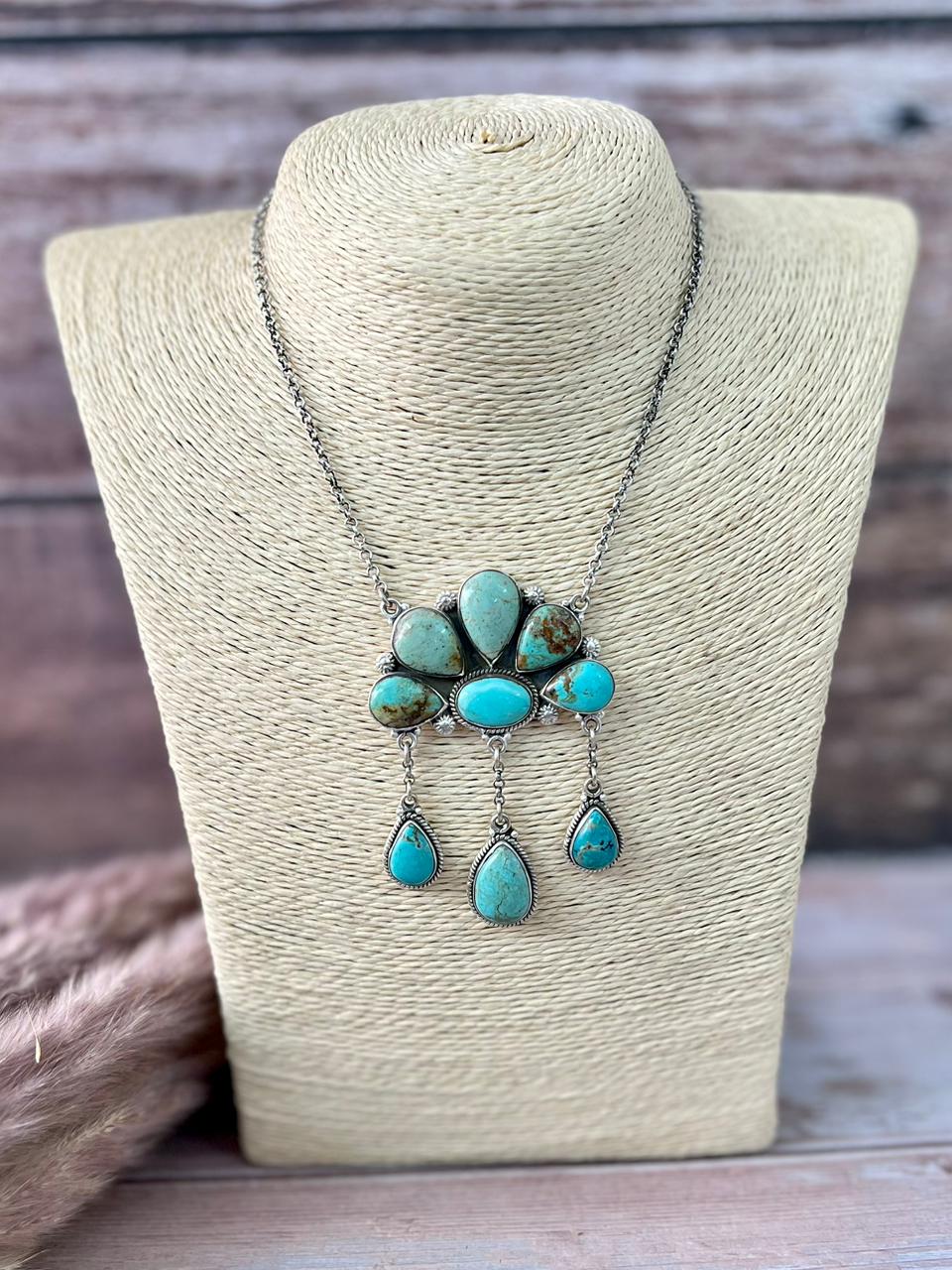 Handmade Sterling Silver Baja Turquoise Collection: Necklace "Signed Nizhoni"