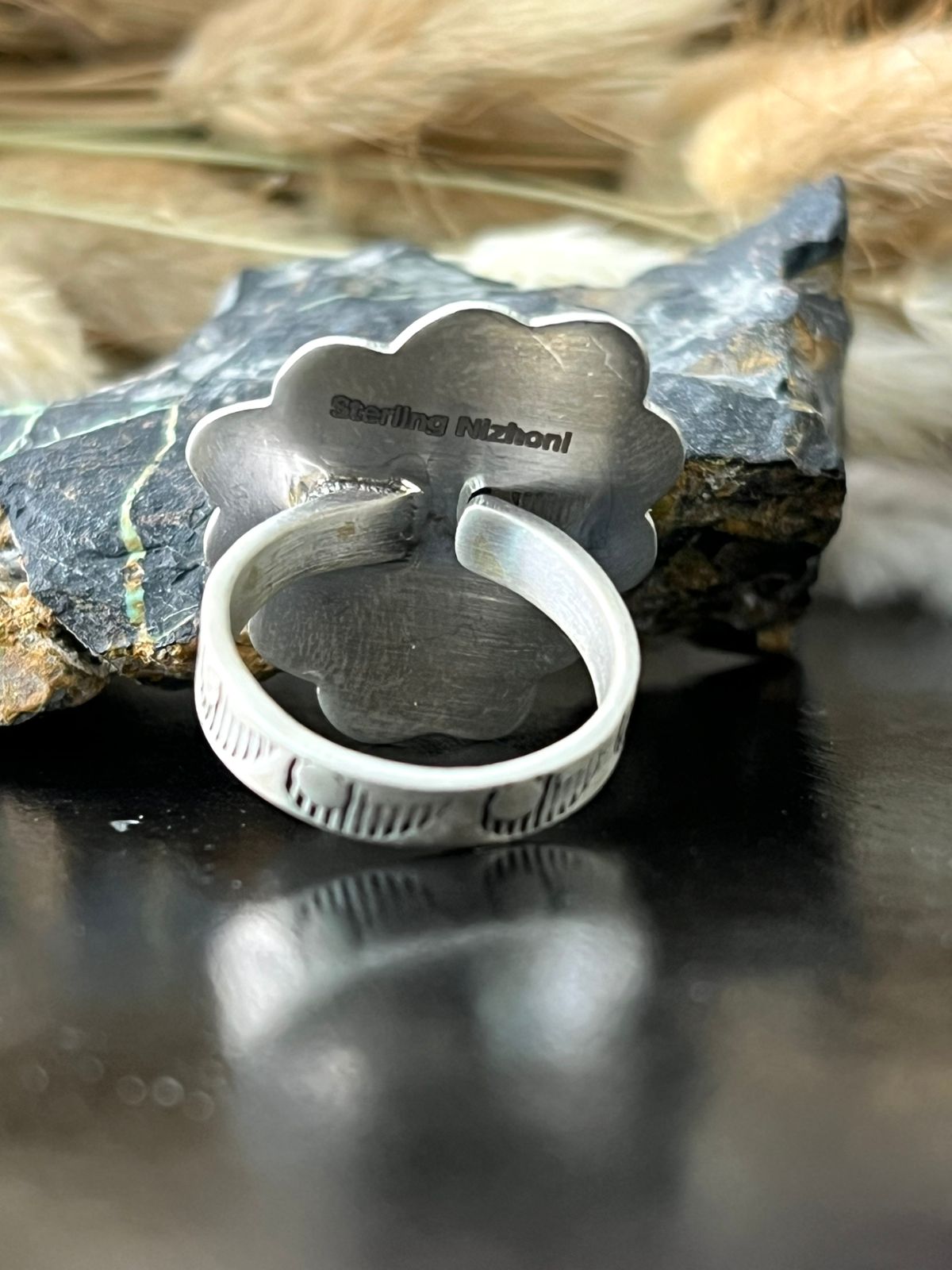 Handmade Sterling Silver Baja Turquoise Collection: Adjustable Ring "Signed Nizhoni"