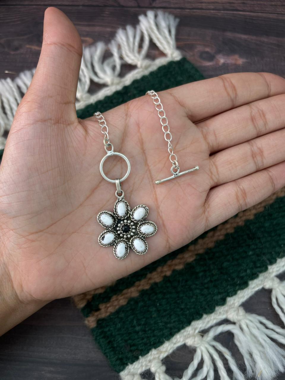 Handmade Sterling Silver White Buffalo Necklace "Signed Nizhoni"