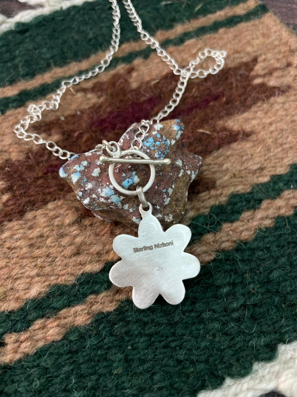 Handmade Sterling Silver White Buffalo Necklace "Signed Nizhoni"