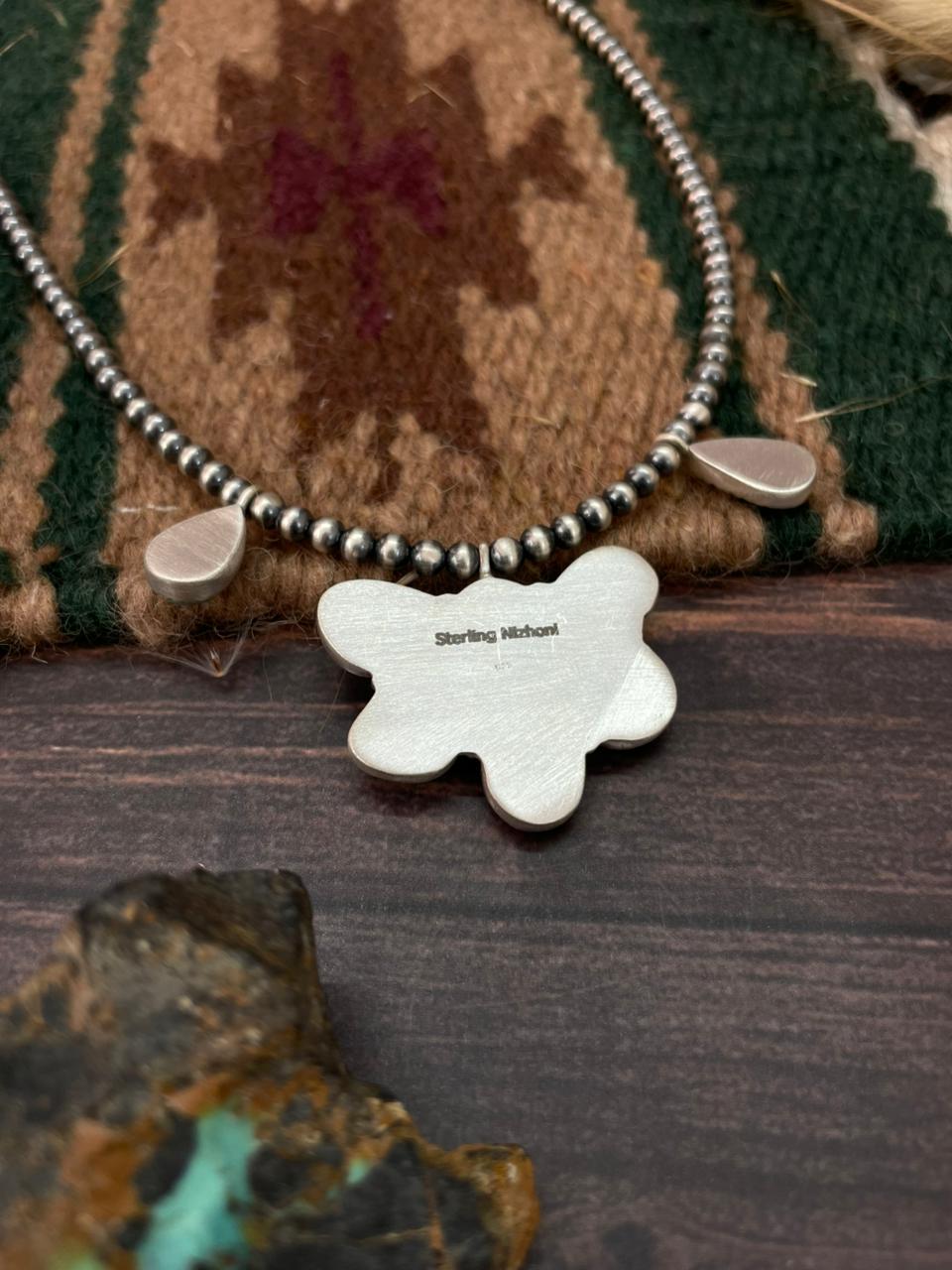 Handmade Sterling Silver Baja Turquoise Collection: Beaded Necklace "Signed Nizhoni"