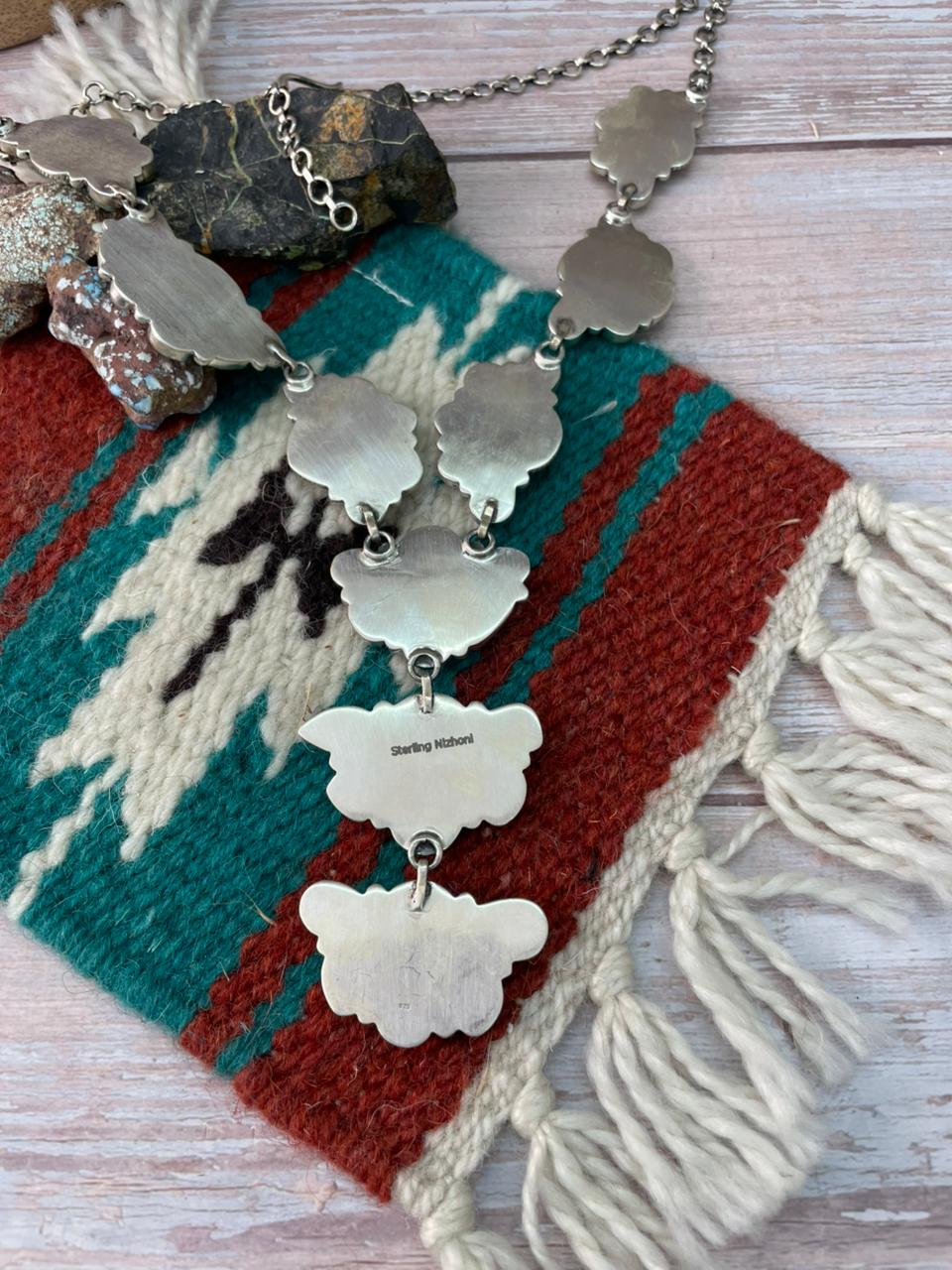 Handmade Sterling Silver Baja Turquoise Collection: Necklace "Signed Nizhoni"
