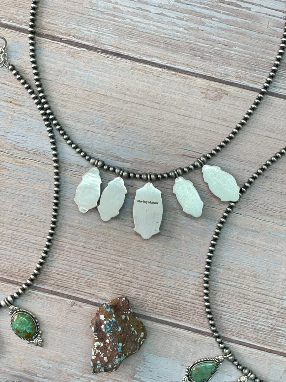 Handmade Sterling Silver Baja Turquoise Collection: Beaded Necklace "Signed Nizhoni"