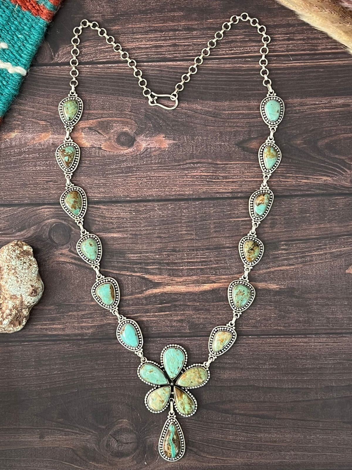 Handmade Sterling Silver Baja Turquoise Collection: Necklace "Signed Nizhoni"