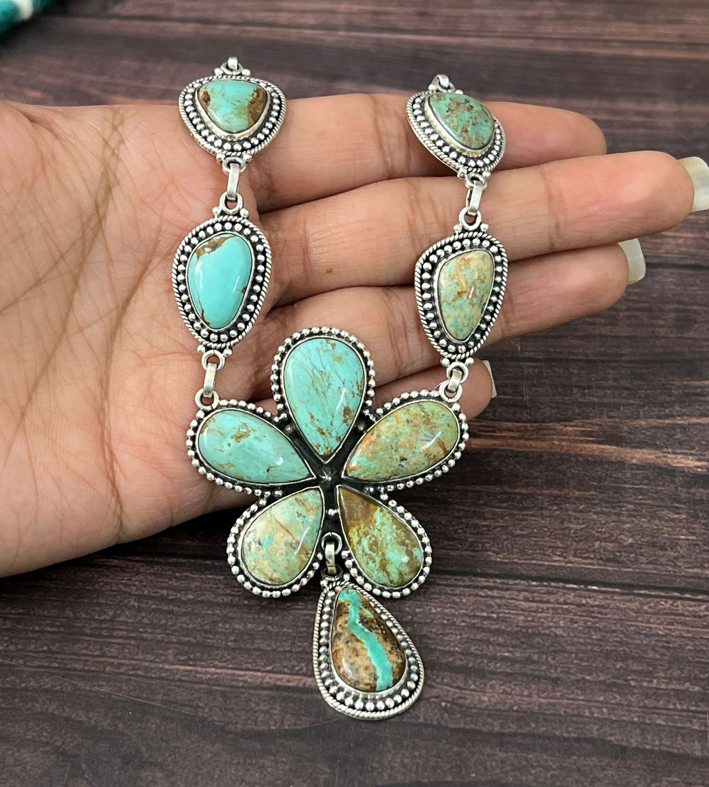 Handmade Sterling Silver Baja Turquoise Collection: Necklace "Signed Nizhoni"