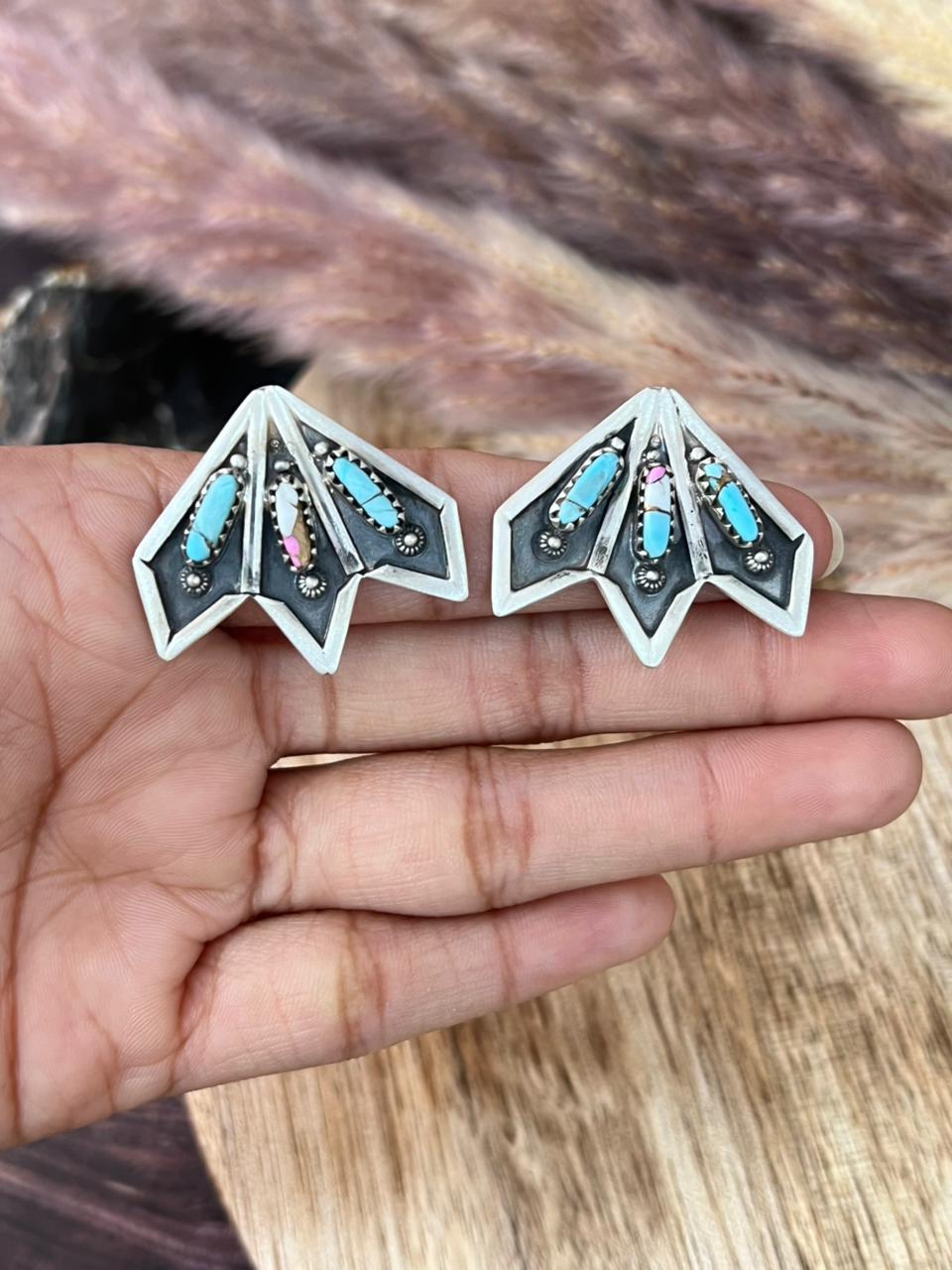 Handmade Sterling Silver Cotton Candy Post Studs Earrings "Signed Nizhoni"