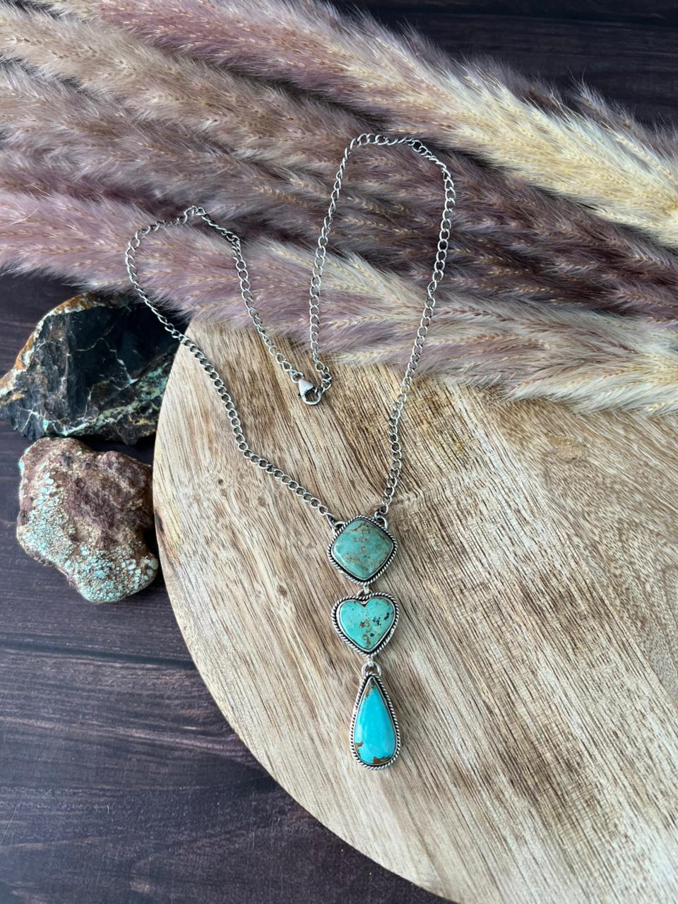 Handmade Sterling Silver Baja Turquoise Collection: Necklace "Signed Nizhoni"
