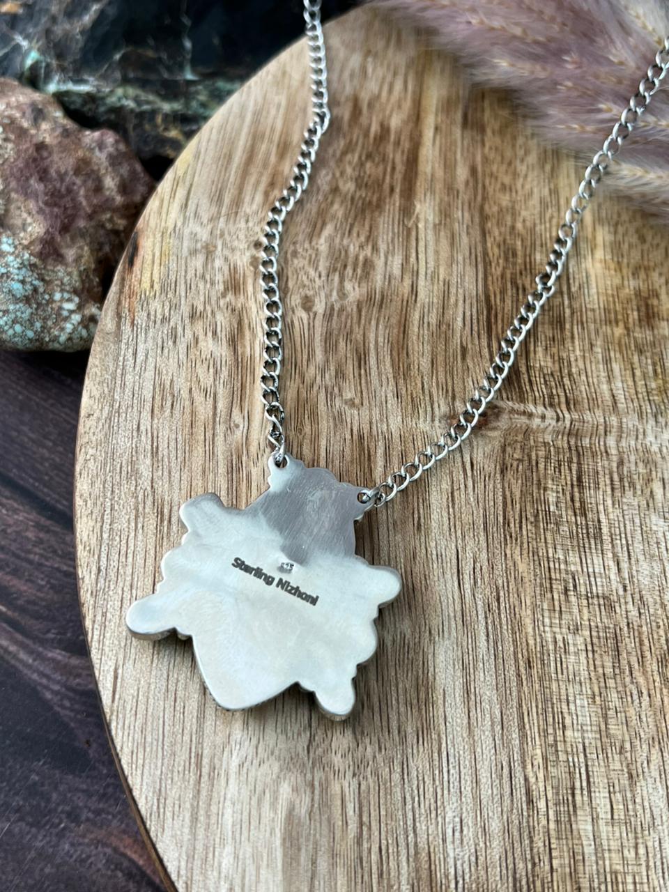 Handmade Sterling Silver Baja Turquoise Collection: Necklace "Signed Nizhoni"
