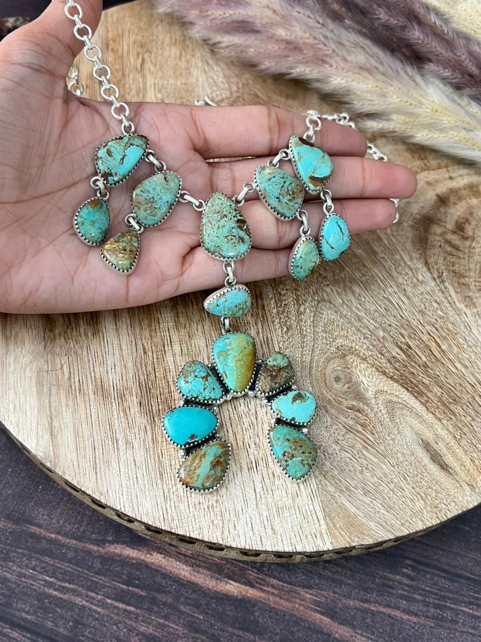 Handmade Sterling Silver Baja Turquoise Collection: Naja Necklace "Signed Nizhoni"